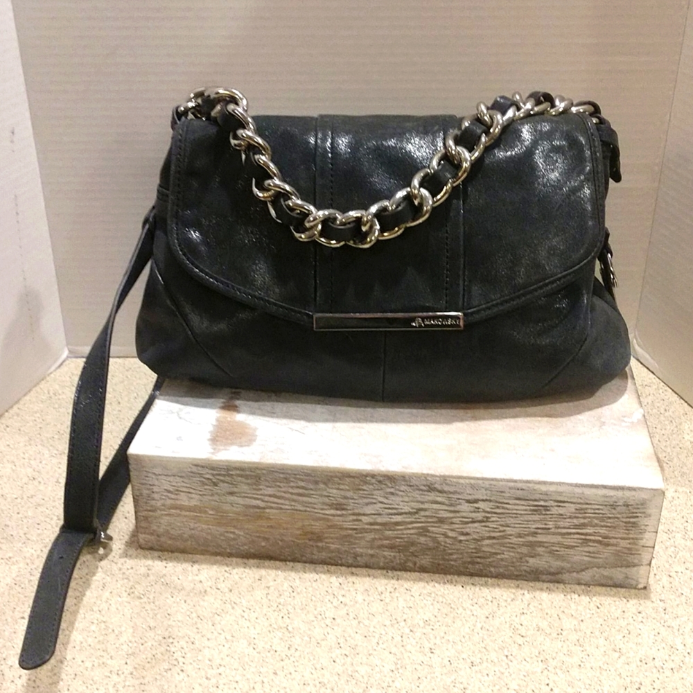 b. makowsky Black Crossbody Bag with Silver Chain